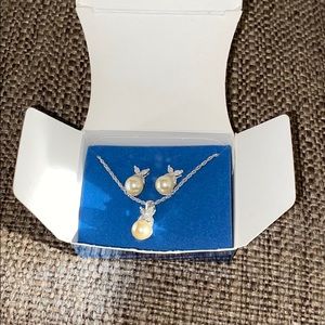 Rhinestone-accent Pearlesque Necklace/Earring Set